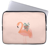 Tropical Flamingo with Potted Plant Hand Drawn    