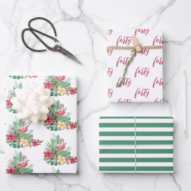 Tropical Flamingo  Wrapping Paper Sheet (Front)