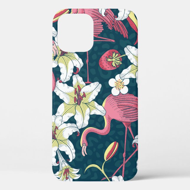 Tropical Flamingoes and Lilies Seamless Pattern Case-Mate iPhone Case (Back)