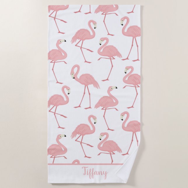 Tropical Flamingos  Beach Towel (Front)