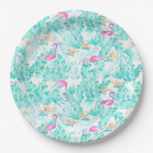 Tropical Flamingos & Bird of Paradise Plates