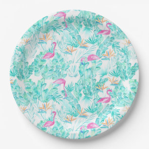Tropical Flamingos & Bird of Paradise Plates
