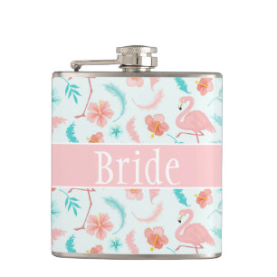 Tropical Flamingos Bride Hip Flask