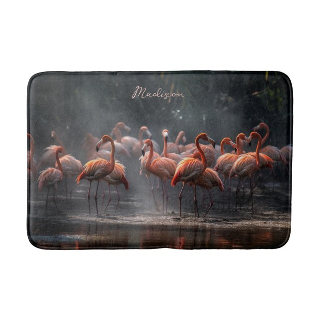 Tropical Flamingos custom name Bath Mat (Front)