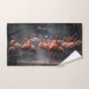 Tropical Flamingos custom name Hand Towel
