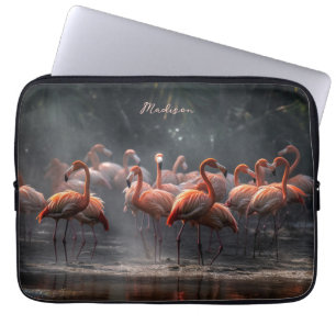 Tropical Flamingos custom name Laptop Sleeve