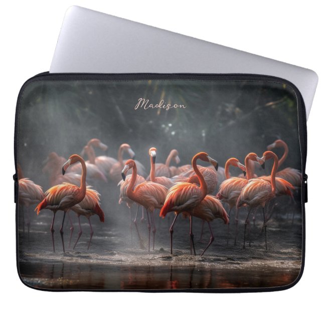 Tropical Flamingos custom name Laptop Sleeve (Front)