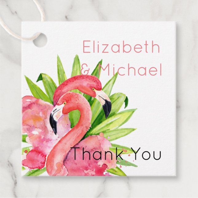 Tropical Flamingos Favour Packaging Tags Pink (Front)