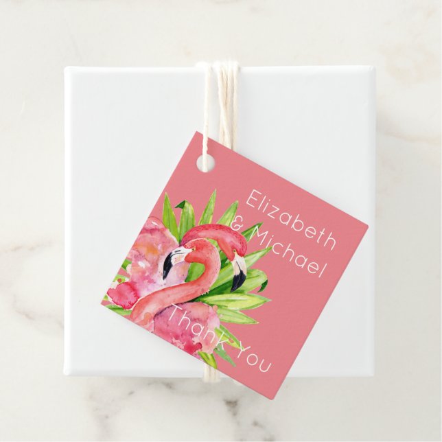 Tropical Flamingos Favour Packaging Tags Pink (In Situ)