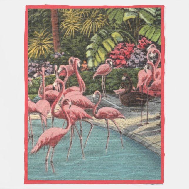 Tropical Flamingos Fleece Blanket (Front)