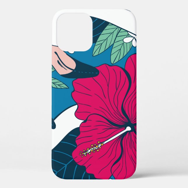 Tropical Flamingos: Hibiscus Plumeria Background. Case-Mate iPhone Case (Back)