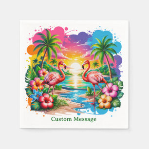 Tropical Flamingos Paradise Sunset Personalized Napkin