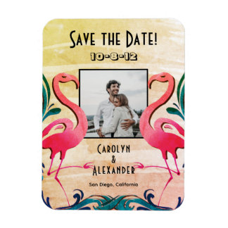 Tropical Flamingos Photo Wedding Save the Date Magnet