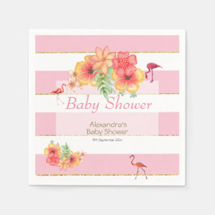Tropical Flamingos Pink Stripe Baby Shower Napkin