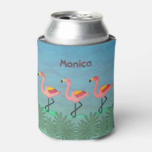 Tropical Flamingos w/out your Name Can Cooler