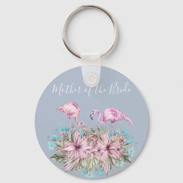 Tropical Flamingos Wedding Keychain (Front)