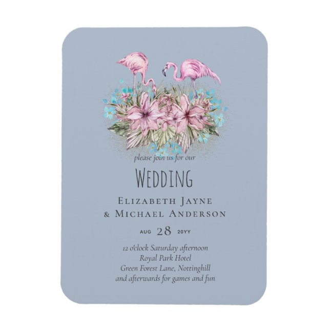 Tropical Flamingos Wedding Magnet (Vertical)