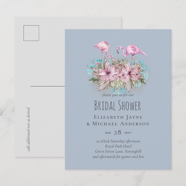 Tropical Flamingos Wedding Postcard (Front/Back)