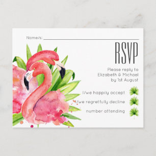 Tropical Flamingos Wedding RSVP Postcard