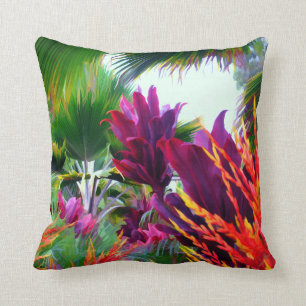 Tropical Flora and Palm Leaves Throw Pillow