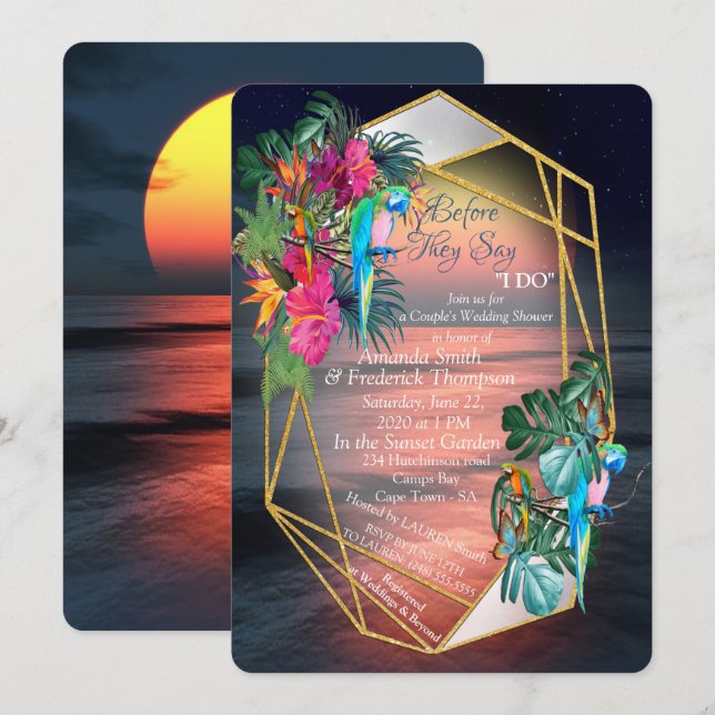 Tropical Flora Paradise at Sunset Invitation (Front/Back)
