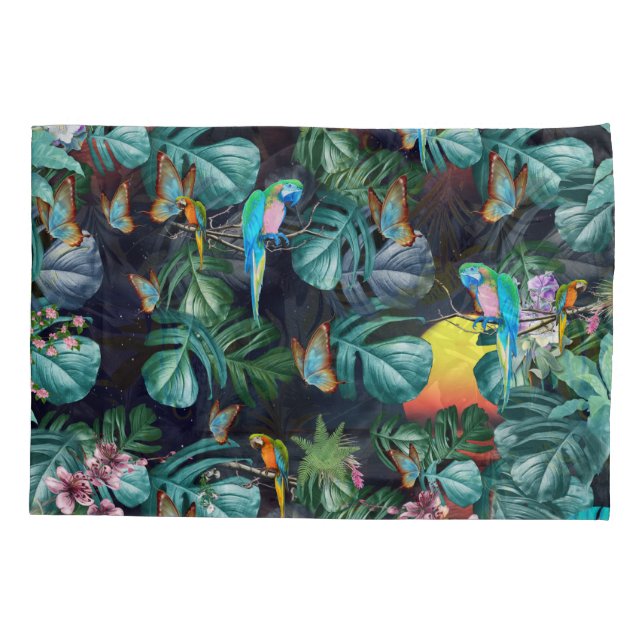 Tropical Flora Paradise at Sunset Pillowcase (Back)