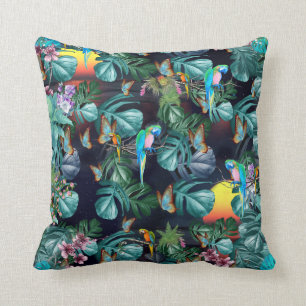 Tropical Flora Paradise at Sunset Throw Pillow