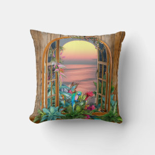 Tropical Flora Paradise at Sunset Throw Pillow