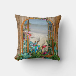 Tropical Flora Paradise at the Beach Throw Pillow