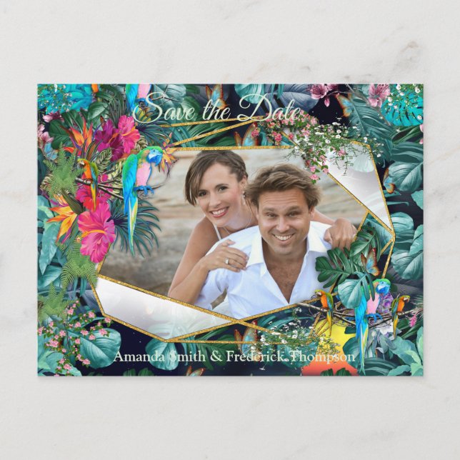 Tropical Flora Paradise & Birds Announcement Postcard (Front)