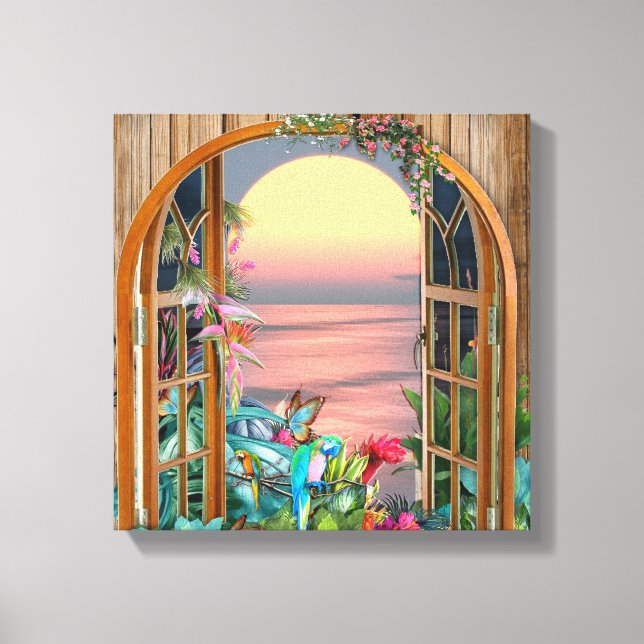 Tropical Flora Paradise Sunset Scenery Canvas Print (Front)