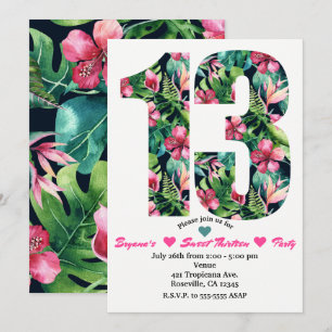 Tropical Floral 13 13th Birthday Party Invitation