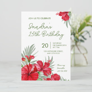 Tropical Floral 25th Birthday Invitation