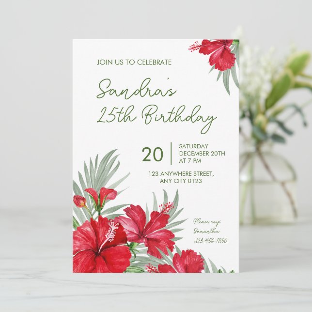 Tropical Floral 25th Birthday Invitation (Debout devant)