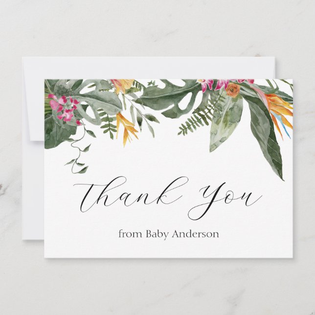 Tropical Floral Aloha Baby Shower Thank You (Front)
