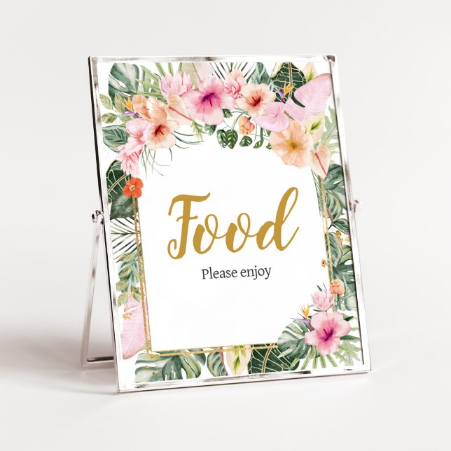 Tropical Floral Aloha Food Poster (Girl Hawaiian Baby Shower Food Sign)