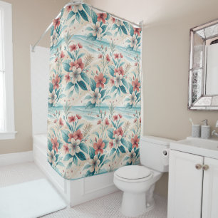 Tropical Floral Aqua Coral Coastal Elegance Design