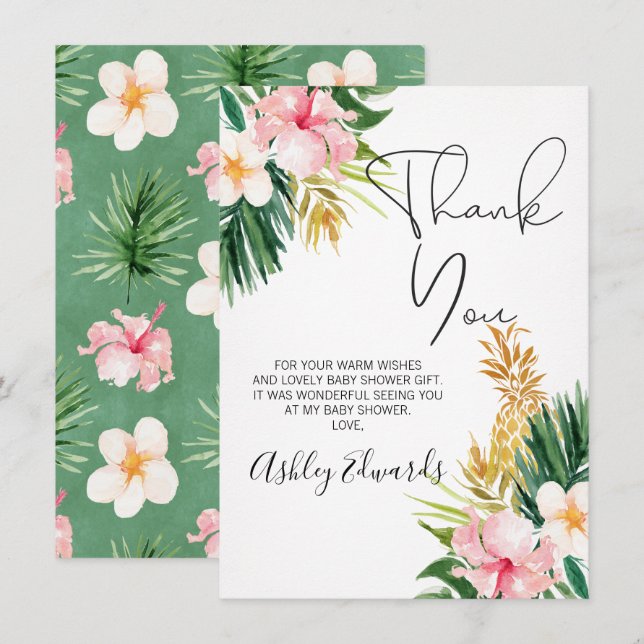 Tropical Floral Baby Shower Thank You Card (Front/Back)