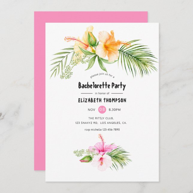 Tropical Floral Bachelorette Party Invitation (Front/Back)