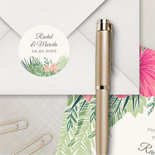 Tropical Floral Beach Classic Round Sticker (Creator Uploaded)