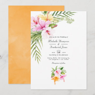Tropical Floral Beach  QR Code RSVP Wedding  Invitation