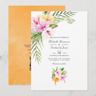 Tropical Floral Beach  QR Code RSVP Wedding  Invitation