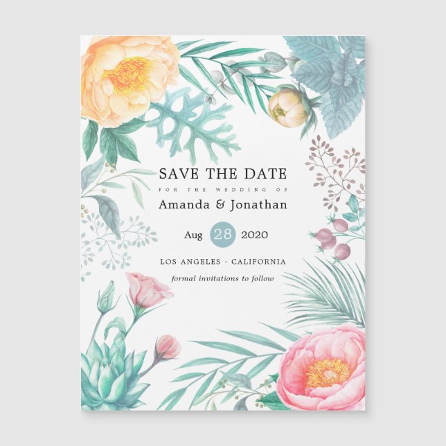 Tropical Floral Beach Summer Wedding Save the Date (Front)