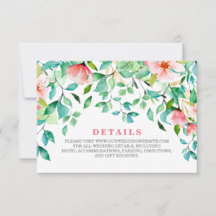 Tropical floral beach wedding Details RSVP Card