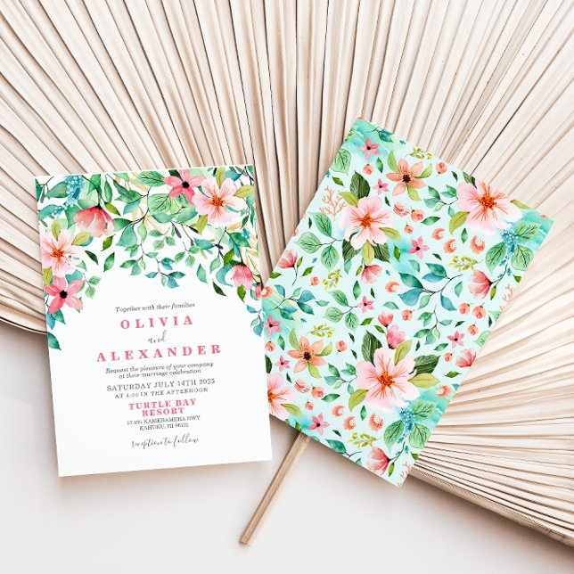 Tropical floral beach wedding Invitation (Creator Uploaded)