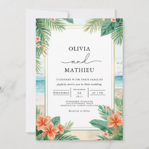 Tropical Floral Beach Wedding Invitation
