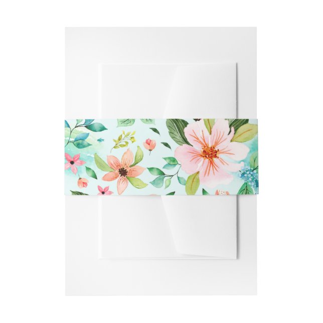 Tropical floral beach wedding invitation belly ban invitation belly band (Front Example)