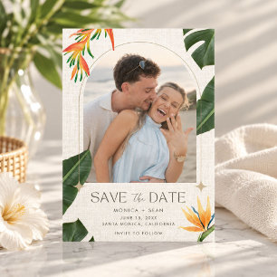 Tropical Floral Beach Wedding Photo Save The Date