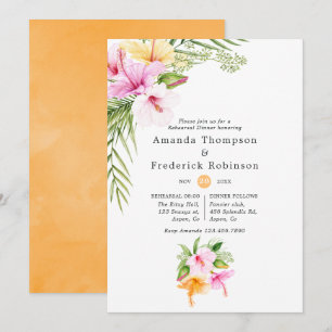Tropical Floral Beach Wedding Rehearsal Dinner Invitation