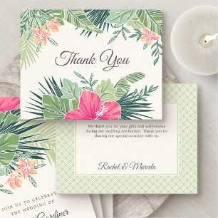 Tropical Floral Beach Wedding Thank You Card